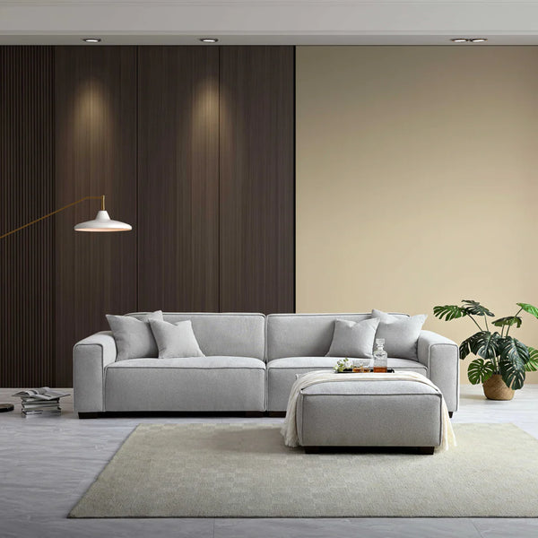 Aluxo Dakota 4 Seater With Chaise In Pebble Boucle