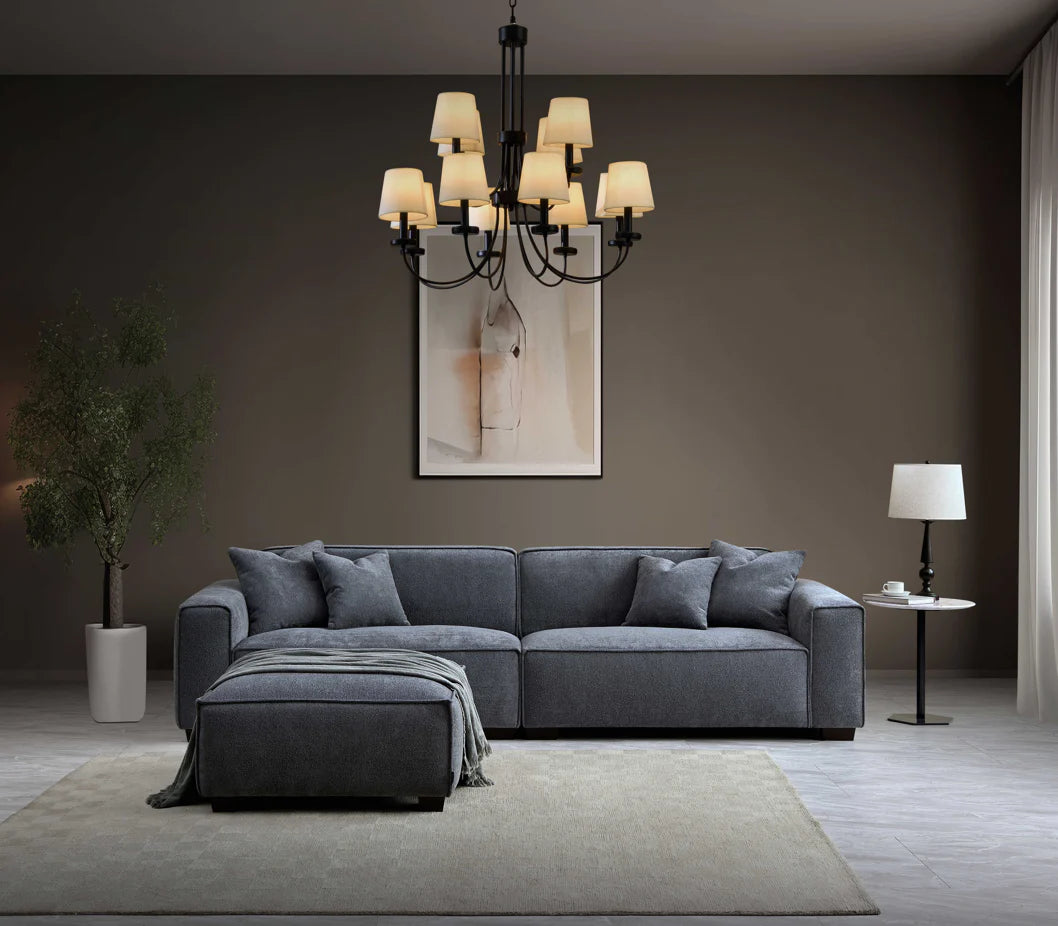 Aluxo Dakota 4 Seater With Chaise In Charcoal Boucle