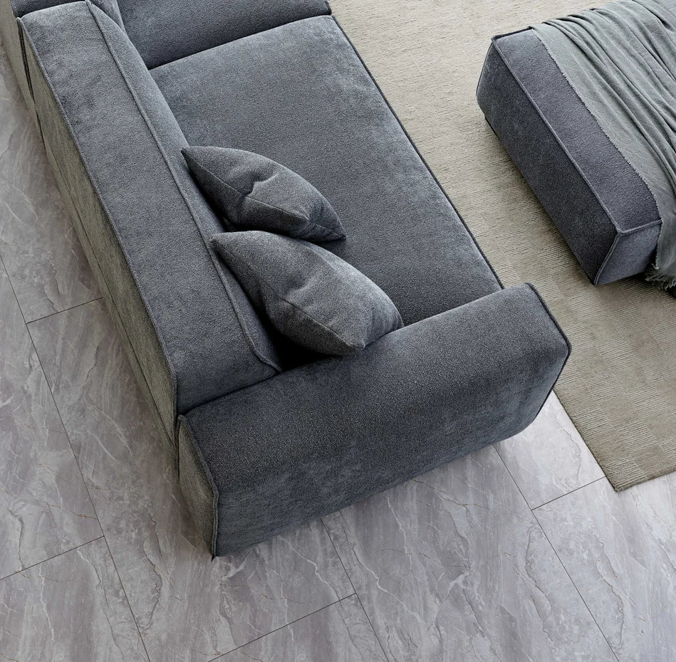Aluxo Dakota 4 Seater With Chaise In Charcoal Boucle