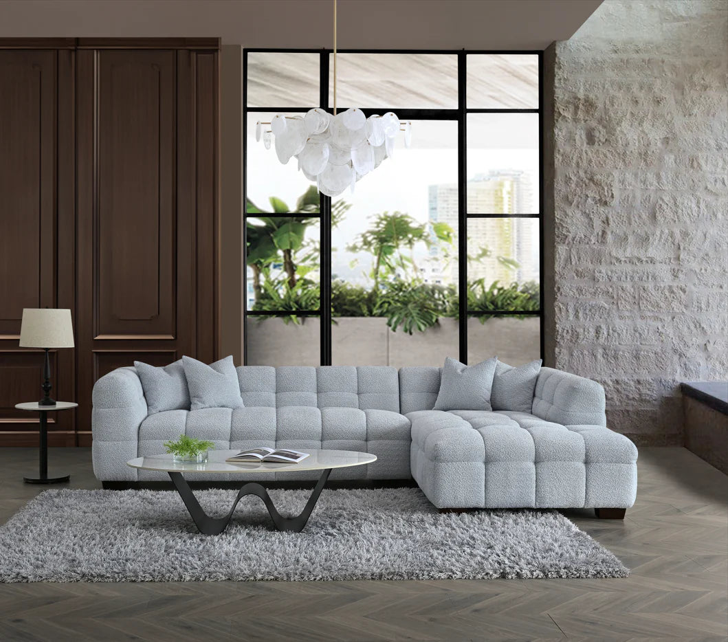 Aluxo Tribeca Corner Group In Pearl Boucle Fabric