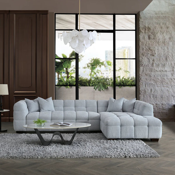 Aluxo Tribeca Corner Group In Pearl Boucle Fabric