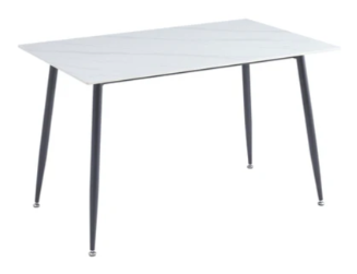 Oxford 120cm White Ceramic Dining Table With 4 White PU Leather Dining Chairs