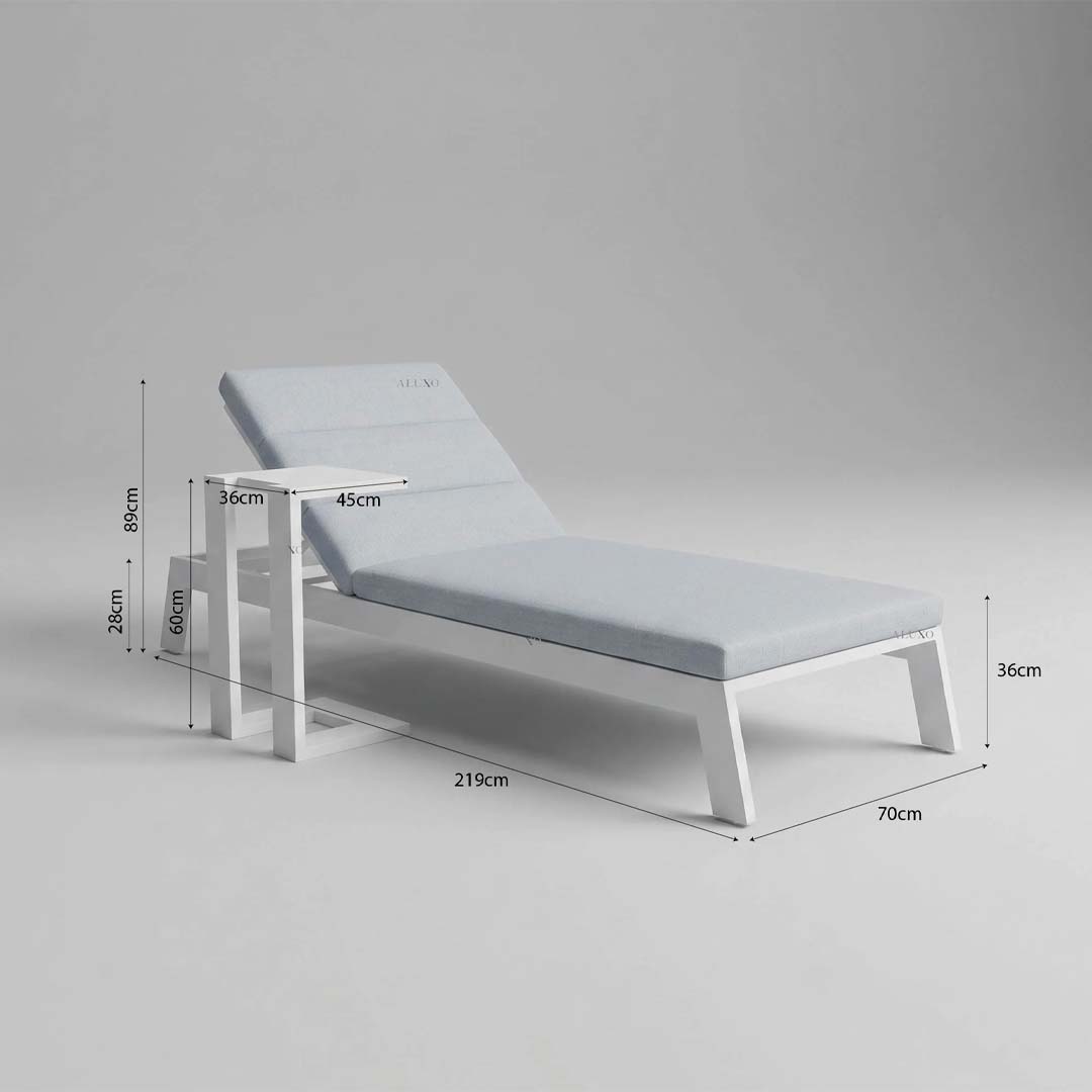 Serra Luxury Outdoor Sun Lounger with Grey Cushion – White Aluminium Poolside Recliner