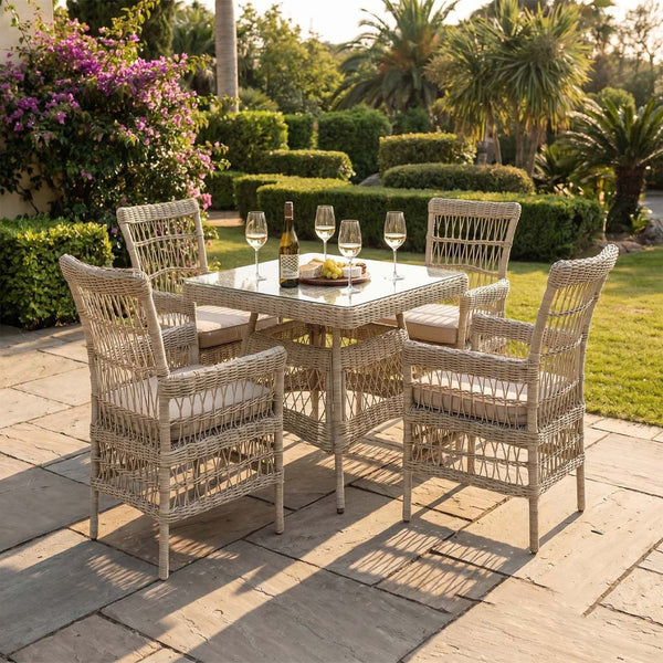 Sienna 4 Seater Rattan Garden Dining Set with Glass Top Table