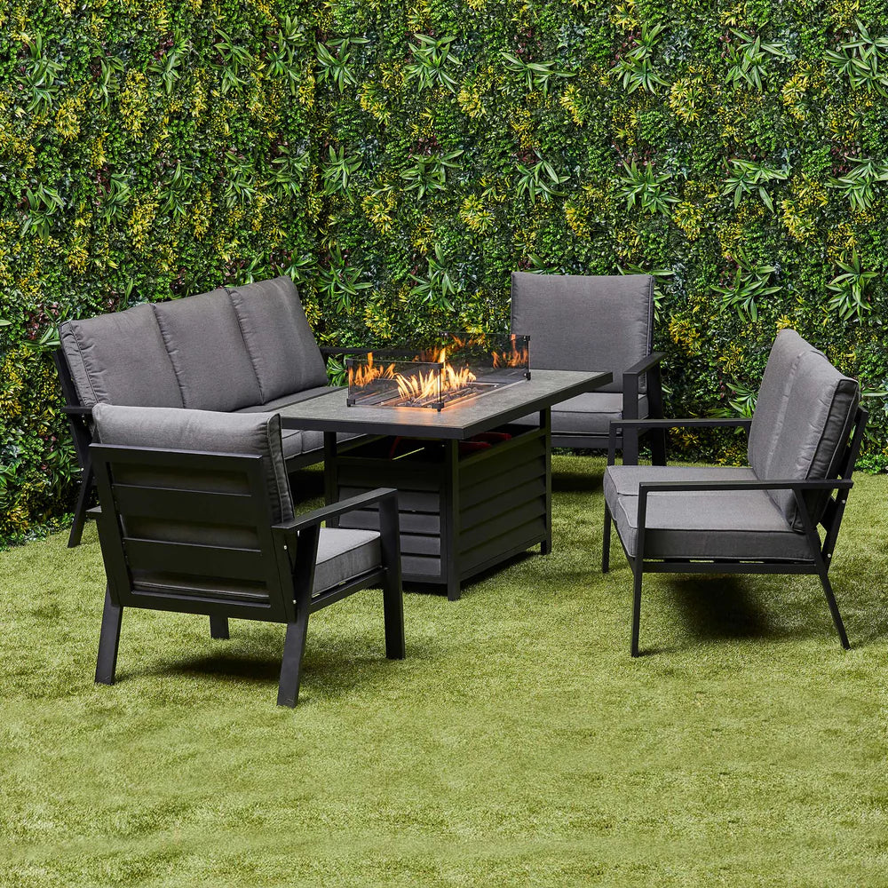 Sienna Aluminium Sofa Dining Set with Fire Pit – Grey