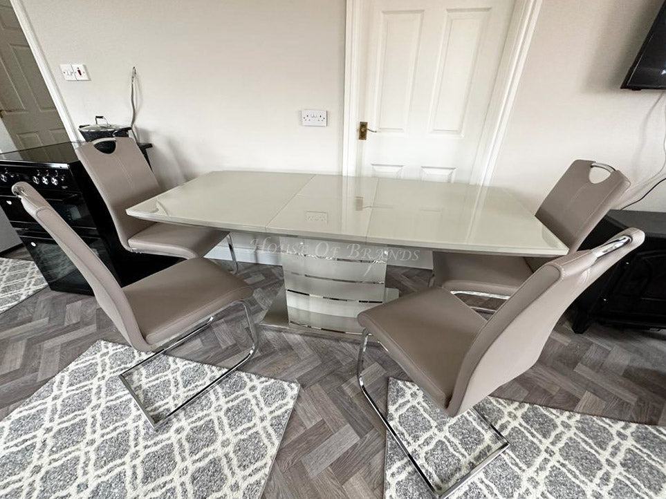 Beige Milan Extendable Dining Table with 6 Beige Milan Leather Chairs