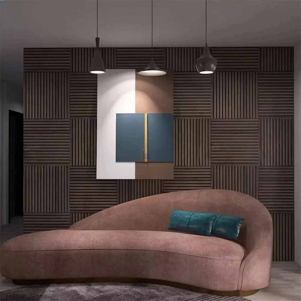 Acoustic Square 3D Slatted Wall Panels – Walnut Finish (Pack of 4 – 60 x 60cm Each)