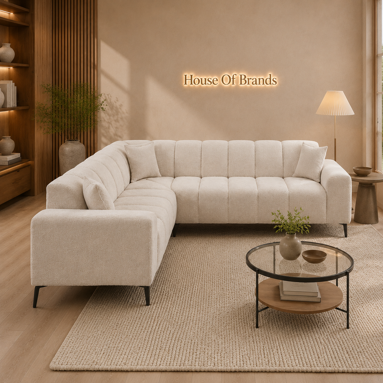 Snowfall Cream Chenille Corner Sofa Set