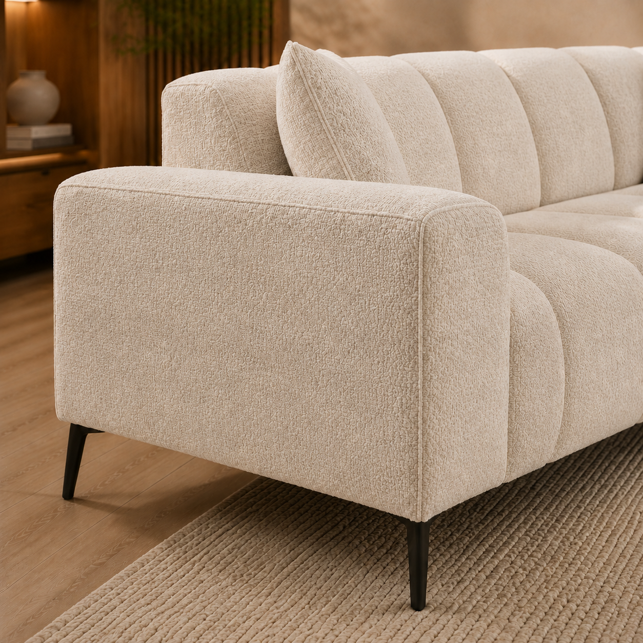 Snowfall Cream Chenille Corner Sofa Set