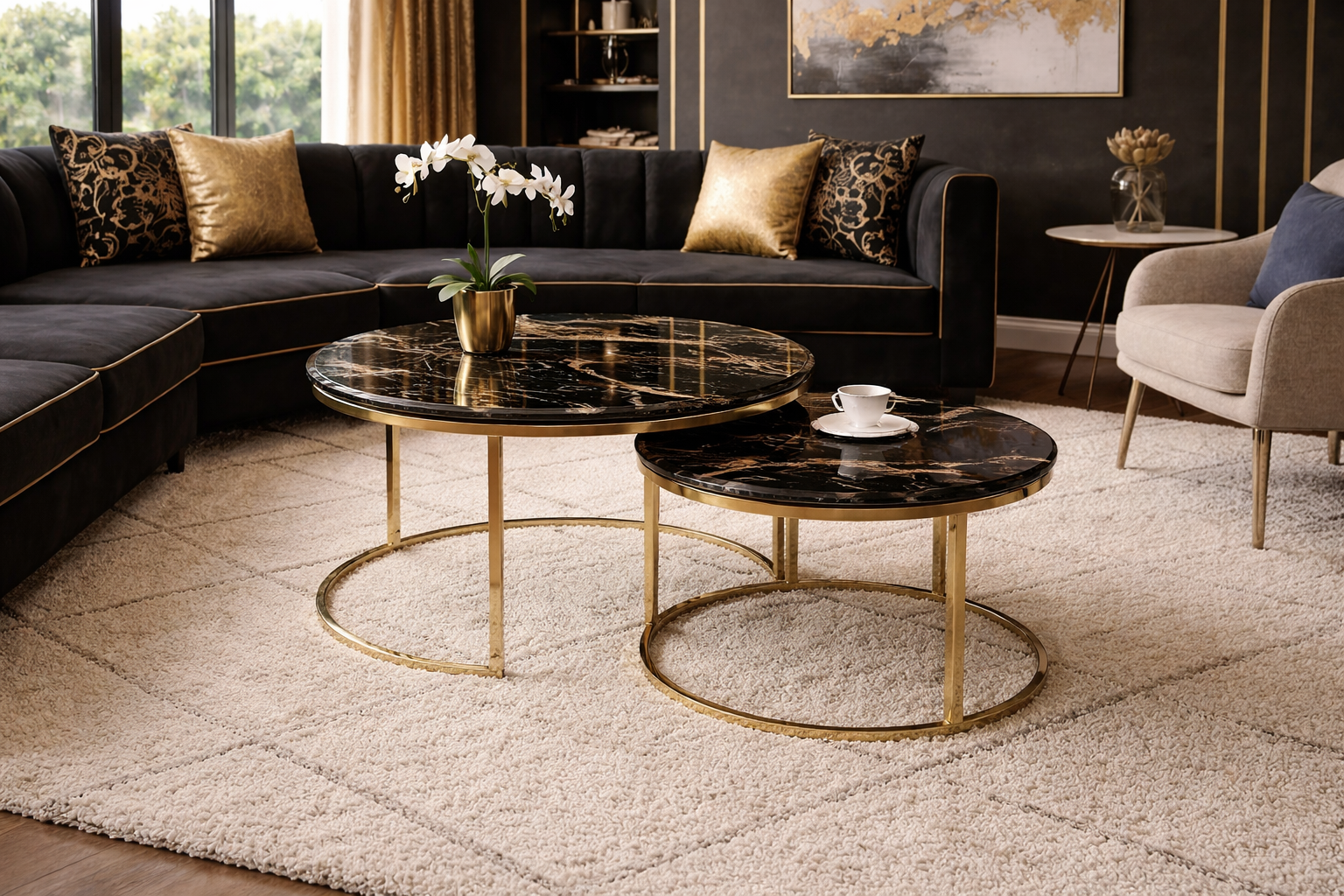 Sofia Ceramic Gold Nest of Coffee Table