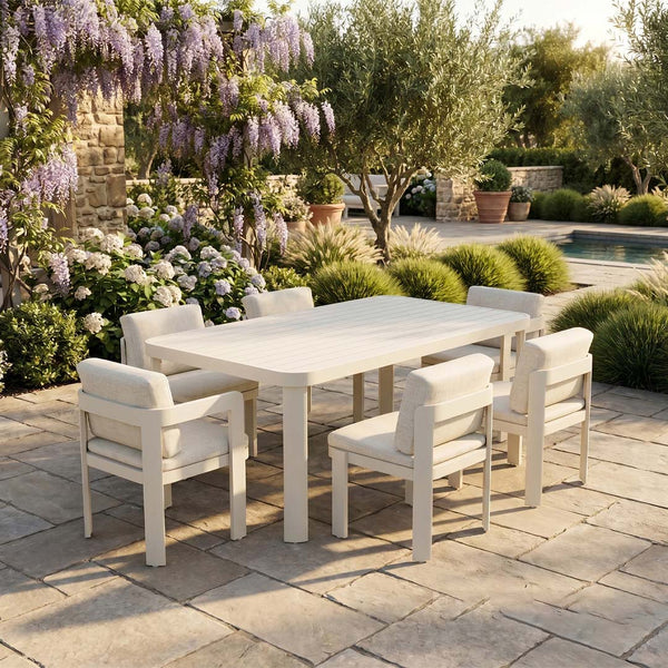 Sorrento 6 Seater Aluminium Garden Dining Set with Rectangular Table – Taupe Outdoor Dining Furniture