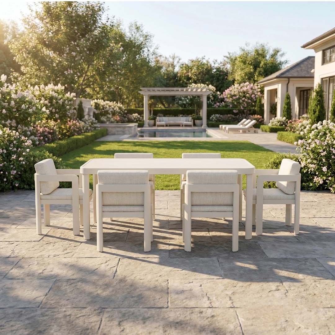 Sorrento 6 Seater Aluminium Garden Dining Set with Rectangular Table – Taupe Outdoor Dining Furniture