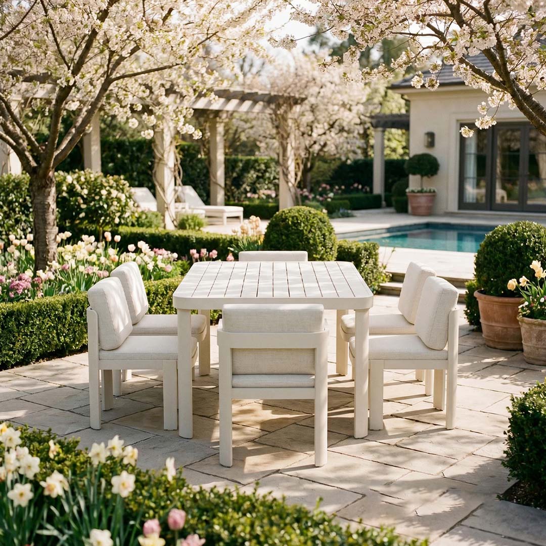 Sorrento 6 Seater Aluminium Garden Dining Set with Rectangular Table – Taupe Outdoor Dining Furniture