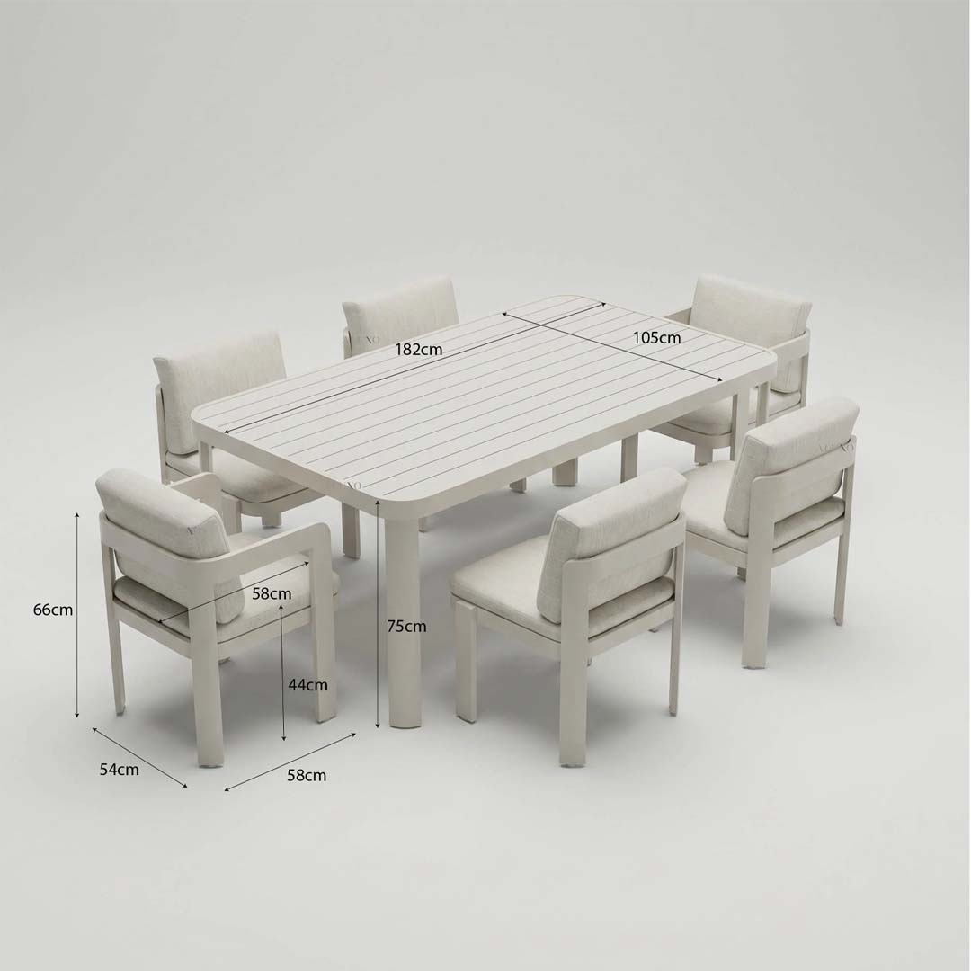 Sorrento 6 Seater Aluminium Garden Dining Set with Rectangular Table – Taupe Outdoor Dining Furniture
