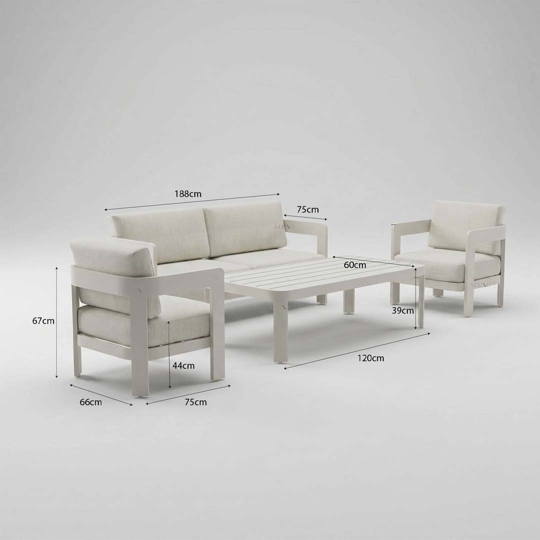 Sorrento 5 Seater Aluminium Garden Sofa Set with Coffee Table – Taupe Outdoor Lounge Furniture