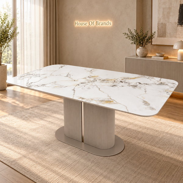 Sydney 160cm Cream Ceramic Marble Dining Table