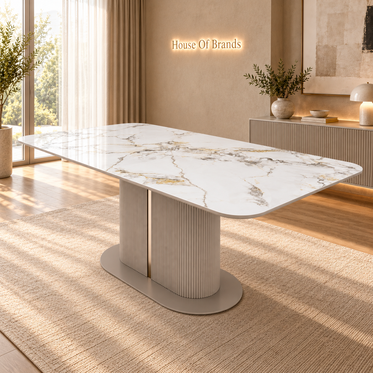Sydney 160cm Cream Ceramic Marble Dining Table
