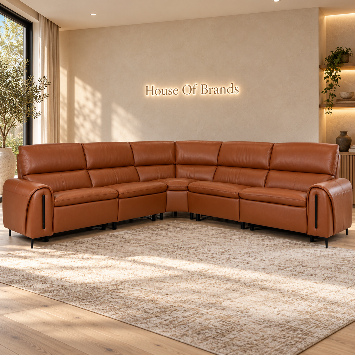 Arizona Tan Leather Electric Recliner Corner Sofa