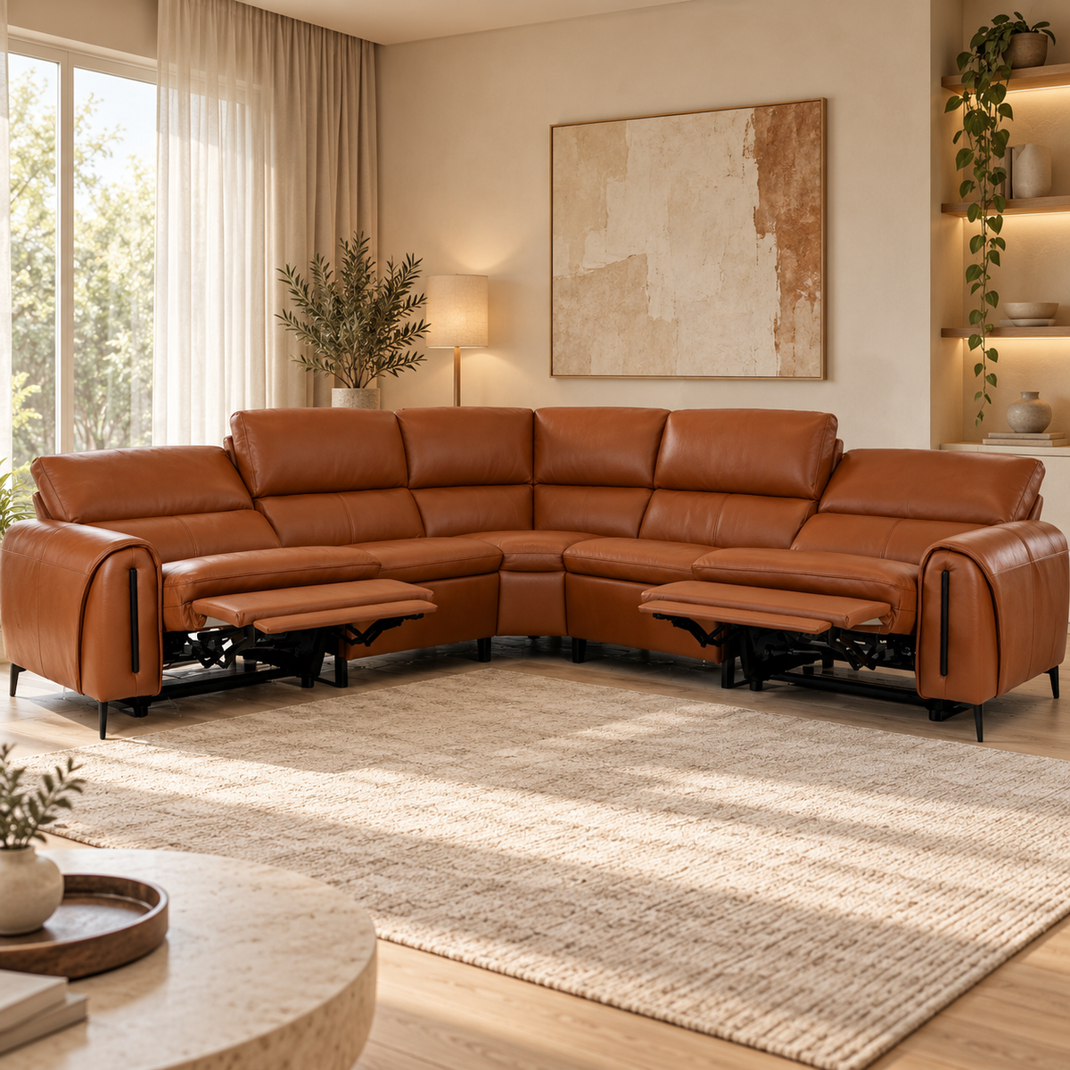 Arizona Tan Leather Electric Recliner Corner Sofa