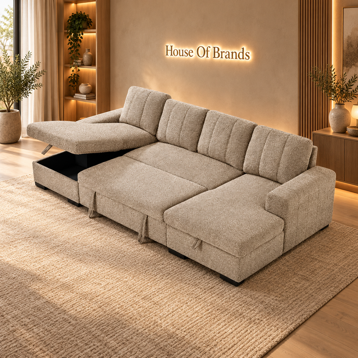 Jesse Beige Large U Shaped Sofa Bed with Storage