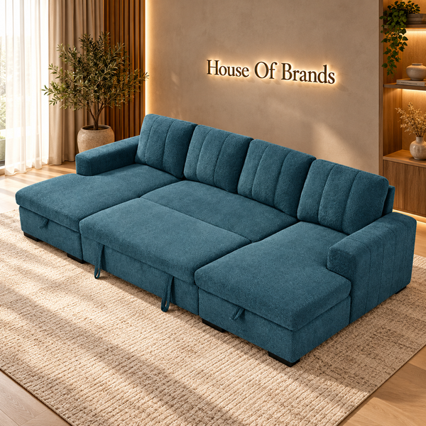Jesse Blue Large U Shaped Sofa Bed with Storage