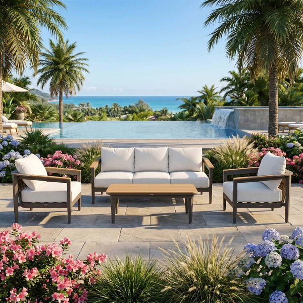 Terra 5 Seater Aluminium Garden Sofa Set with PS Wood Coffee Table