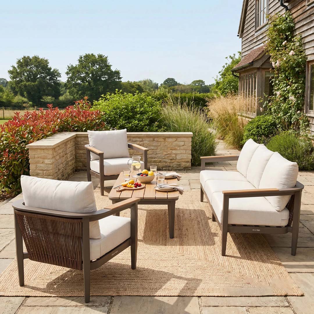 Terra 5 Seater Aluminium Garden Sofa Set with PS Wood Coffee Table