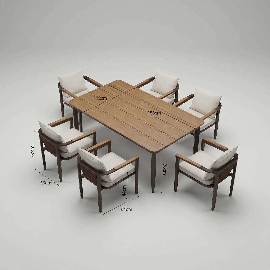 Terra 6 Seater Aluminium Garden Dining Set with Rectangular PS Wood Table
