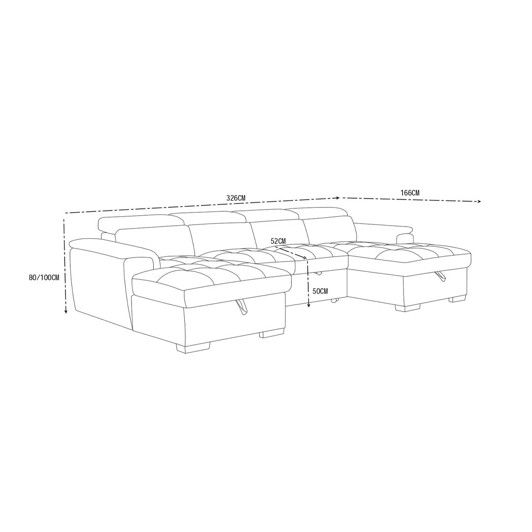Luna U Shape Sofa Bed with Storage Grey