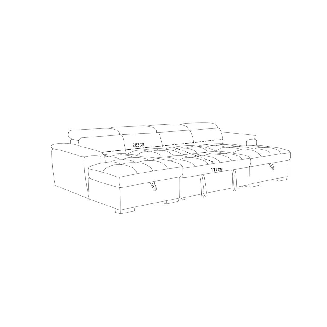 Luna U Shape Sofa Bed with Storage Grey