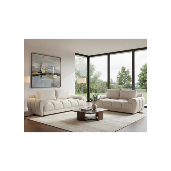 Devoke 3+2 Cream Velvet Sofa Set with Footstool
