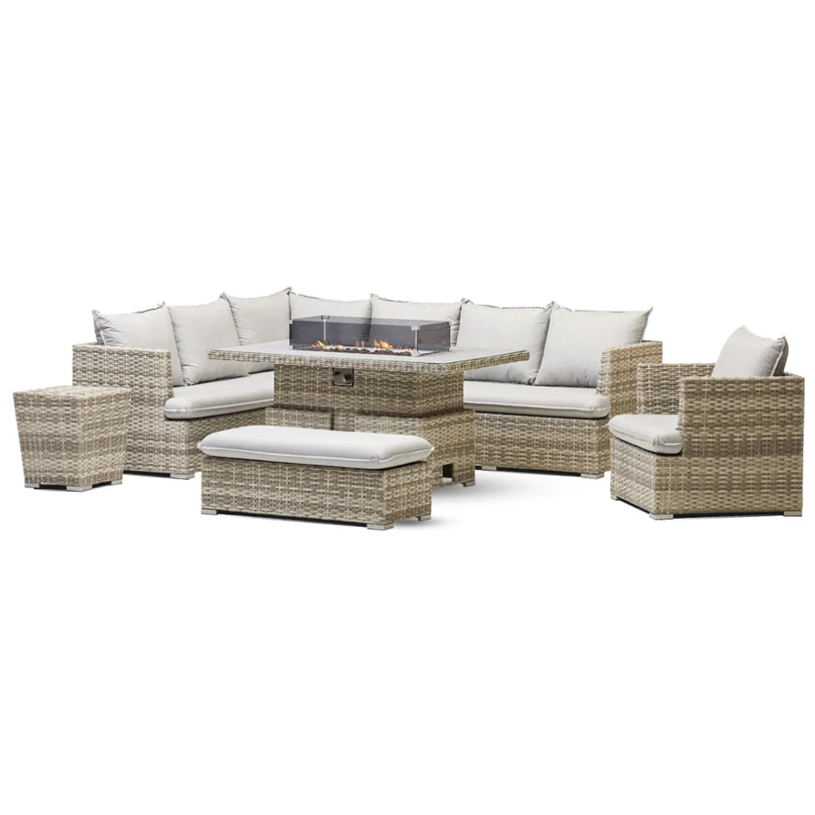 Asha Outdoor Corner Rising Dining Set With Firepit And Ice Bucket