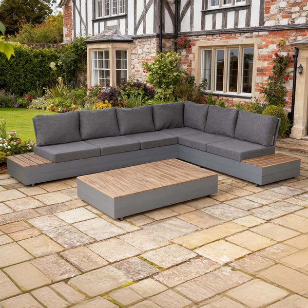 Venice Luxe Large L-Shaped Corner Sofa Set | Grey Aluminium