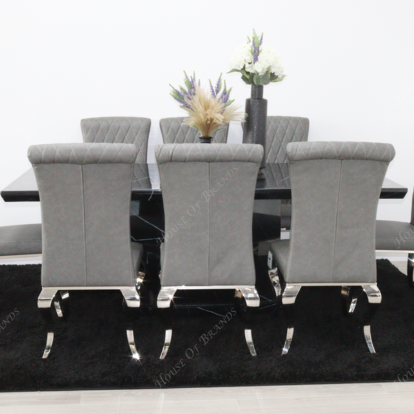 200cm Naples Black Marble Dining Table with 8 Nicole Grey Leather Chair