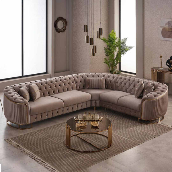 Vienna Luxe C Premium Velvet Corner Sofa – Turkish Chesterfield Style – L-Shaped Sofa