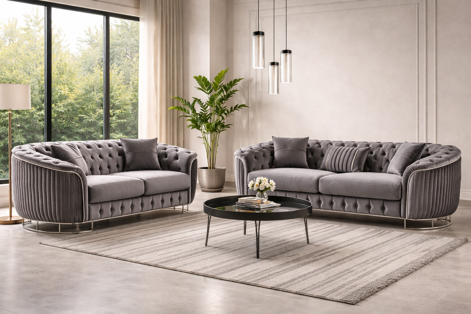 Vienna Luxe Grey Sofa Set