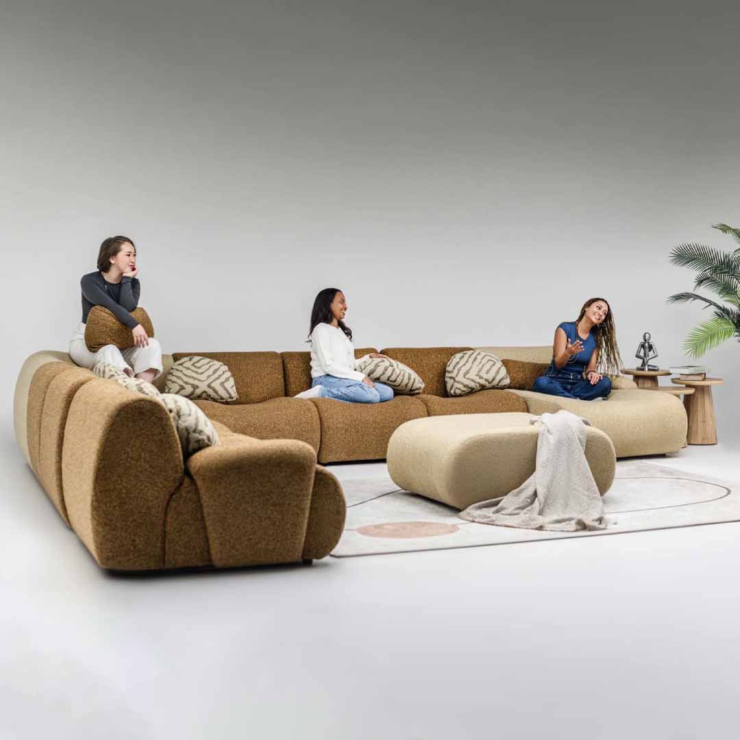 Vision C Premium Beige Fabric Corner Sofa – Large Modular L-Shaped Sofa