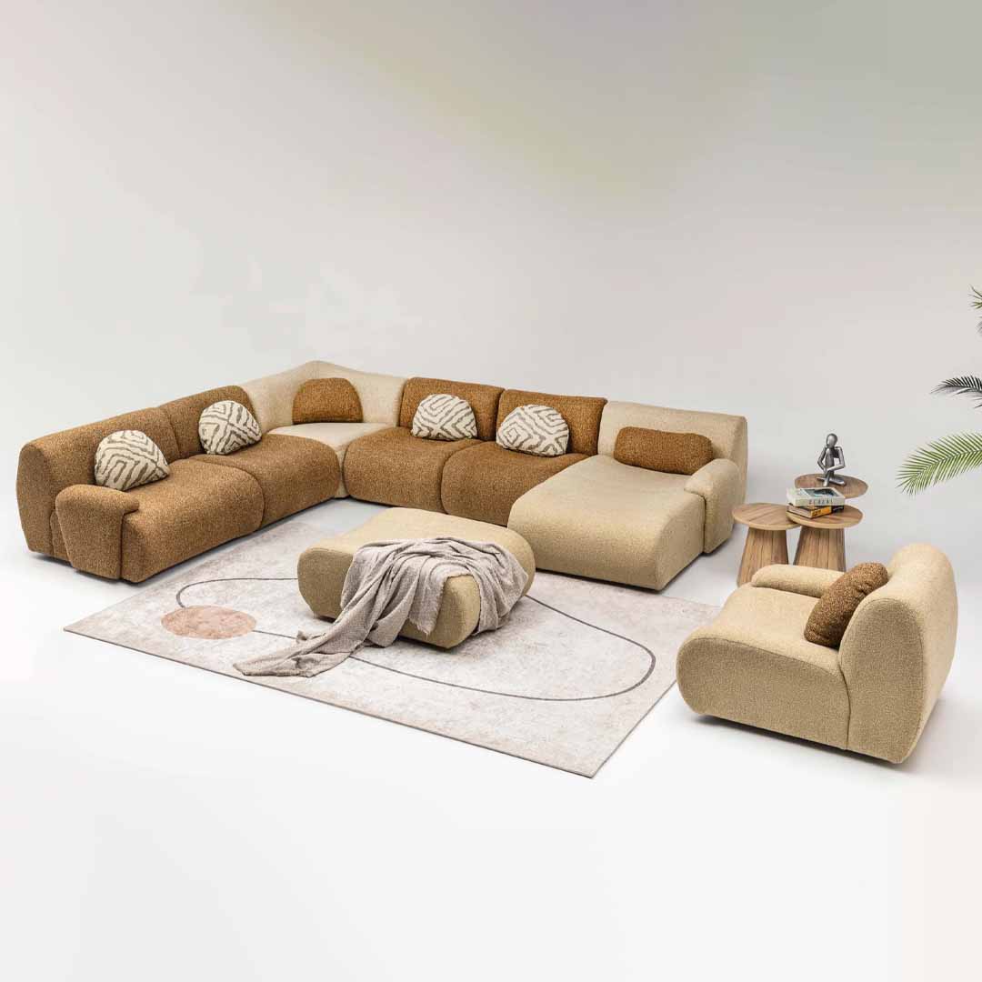 Vision C Premium Beige Fabric Corner Sofa – Large Modular L-Shaped Sofa