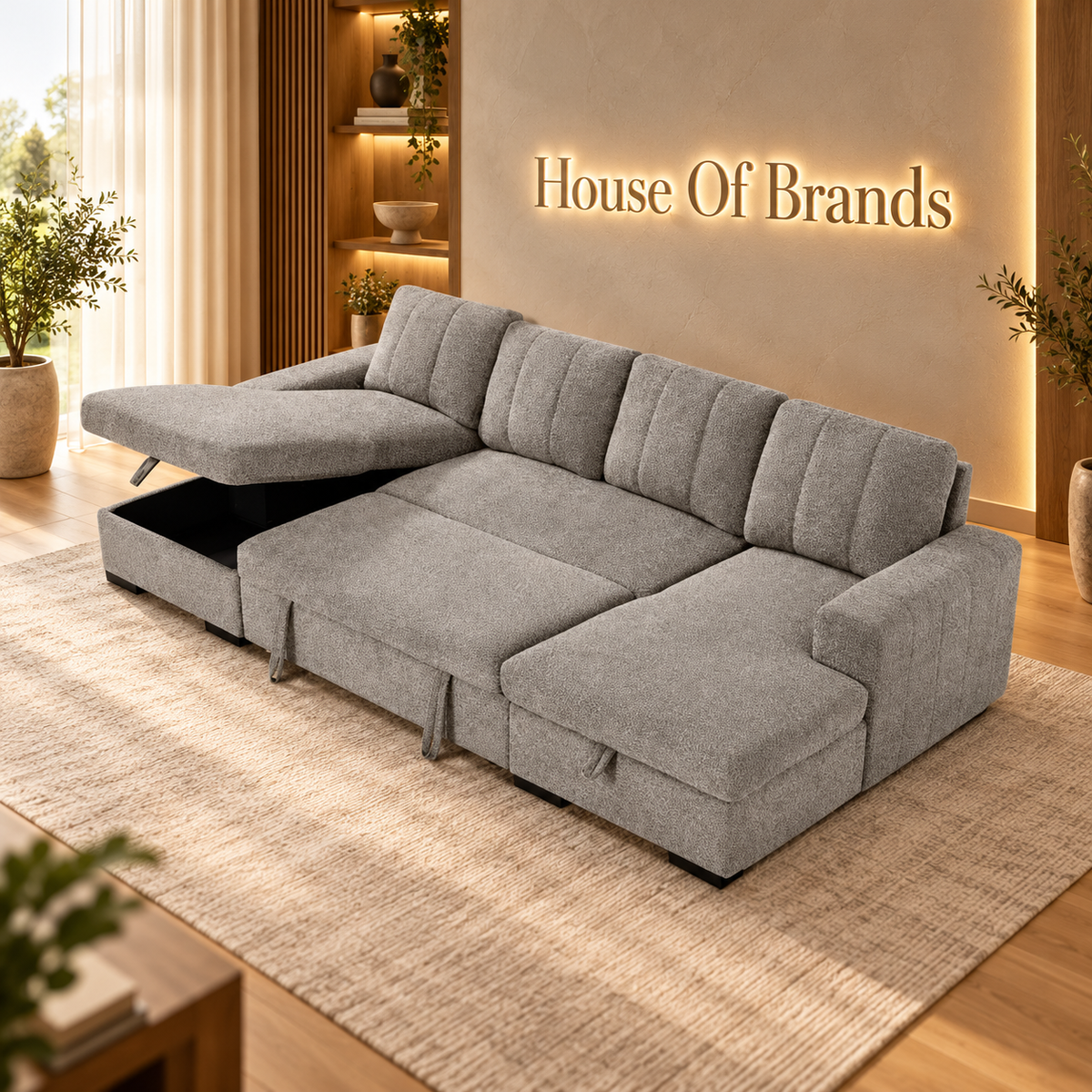 Jesse Grey Large U Shaped Sofa Bed with Storage