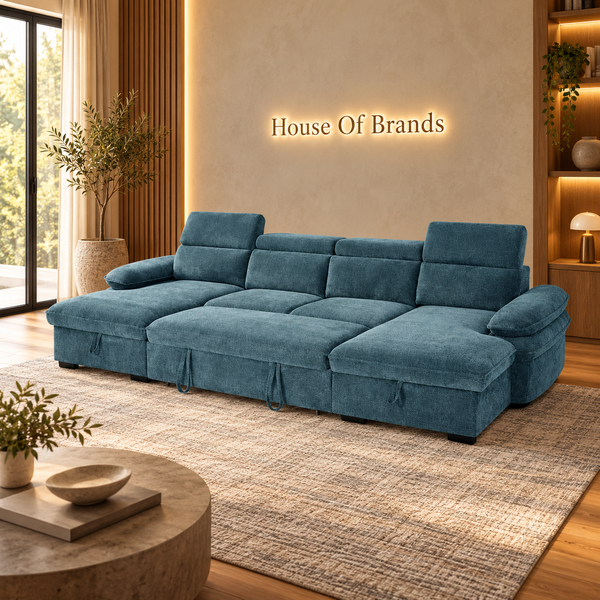 Billie Blue Large U Shaped Sofa Bed with Lift Up Storage