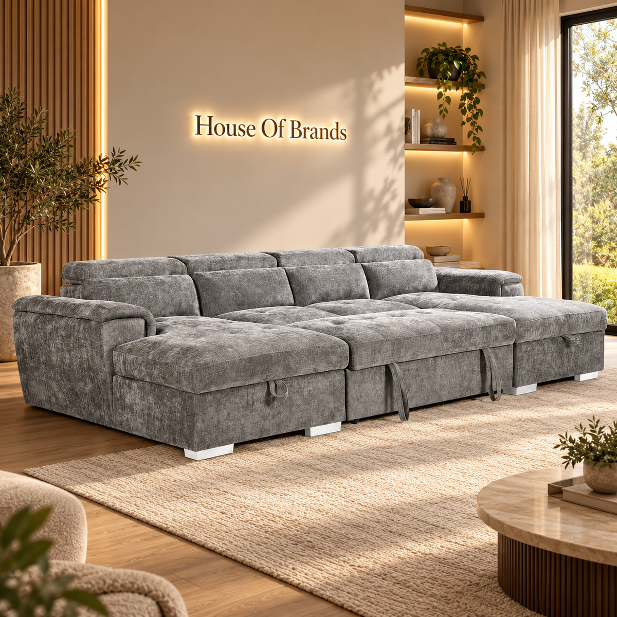 Luna Grey Large U Shape Sofa Bed with Storage