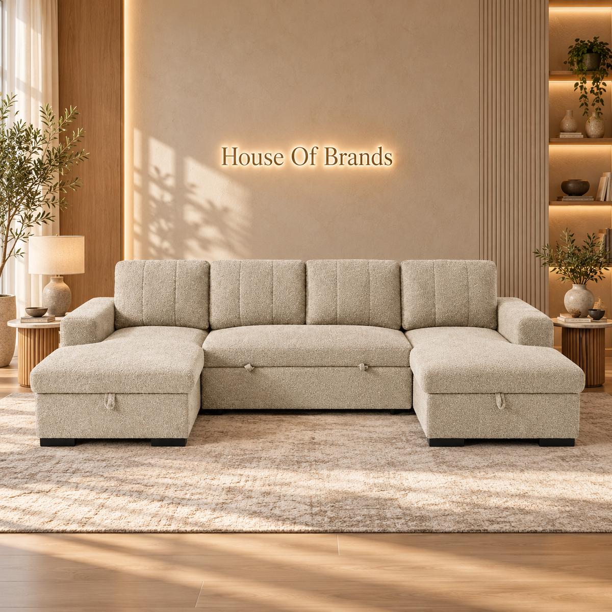 Jesse Beige Large U Shaped Sofa Bed with Storage