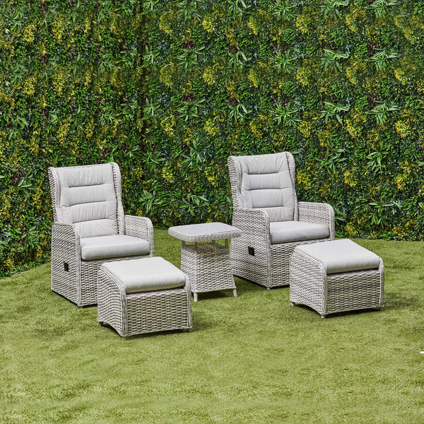 Willow Rattan and Aluminum Frame Reclining Lounge Set – Beige