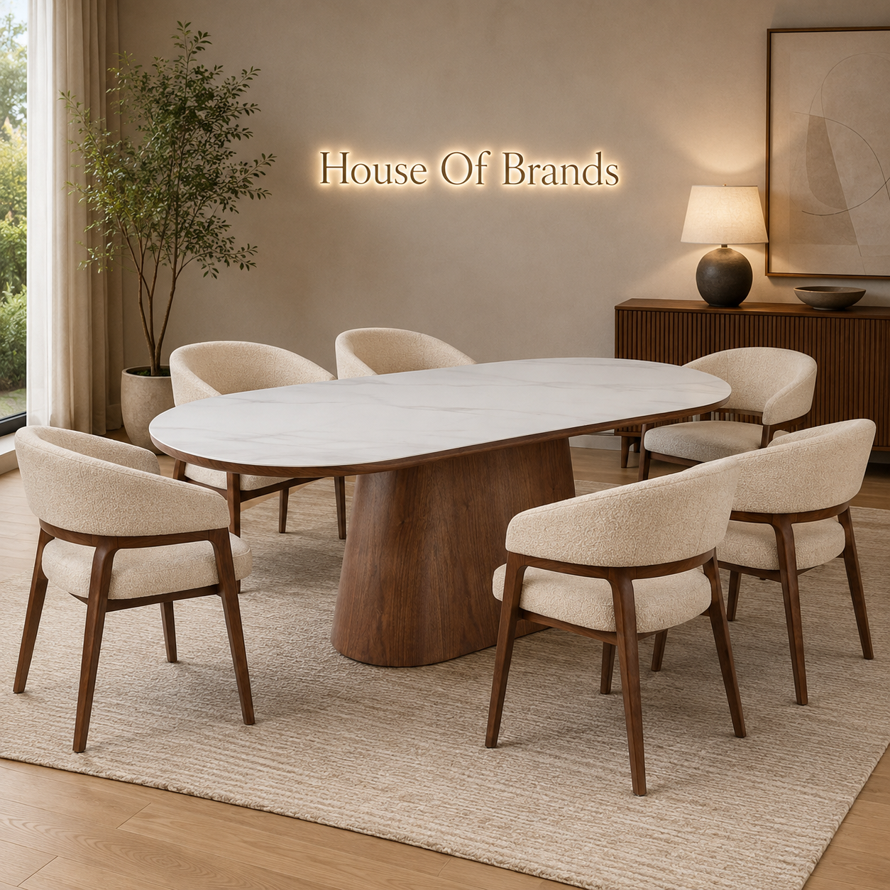 Blanca 200cm Dining Set with Zaria Taupe Chairs