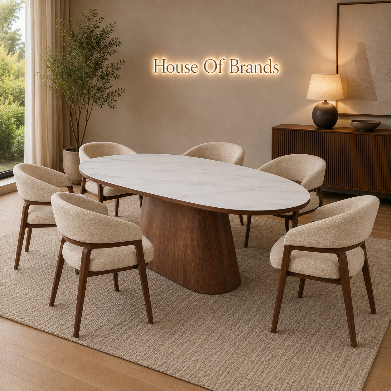 Blanca 200cm Dining Set with Zaria Taupe Chairs