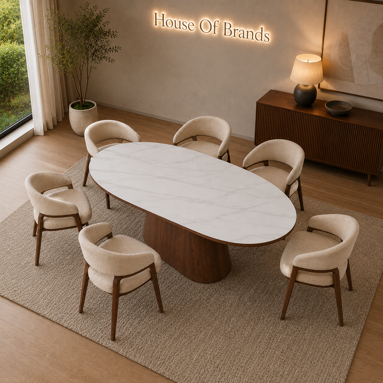 Blanca 200cm Dining Set with Zaria Taupe Chairs