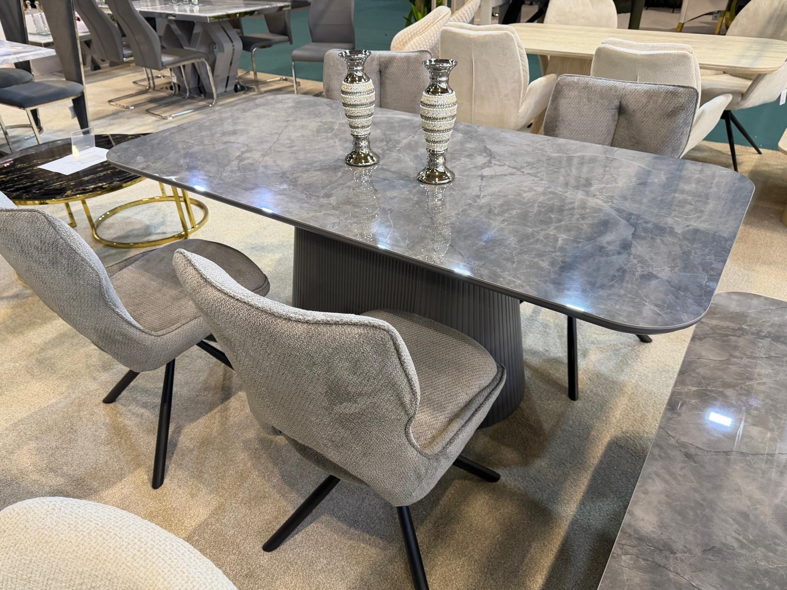 Davos 180cm Oval Grey Ceramic Marble Dining Table