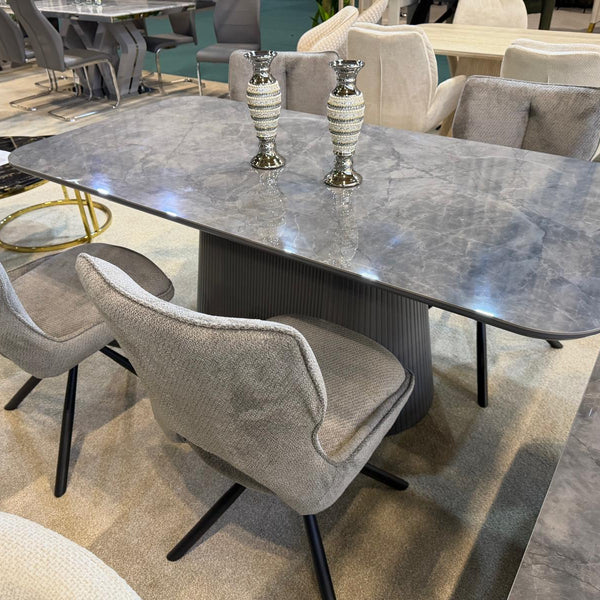 Davos 180cm Oval Grey Ceramic Marble Dining Table
