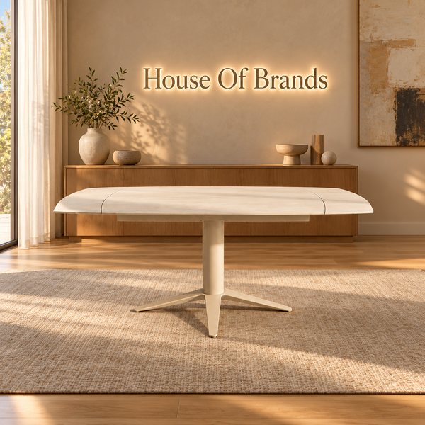 Astra Extendable Travertine-Effect Ceramic Dining Table – 127–177cm