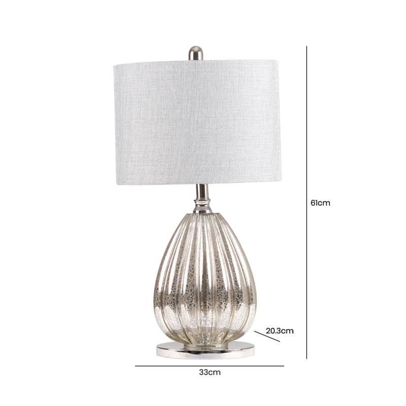 61cm Silver Mercury Glass Table Lamp
